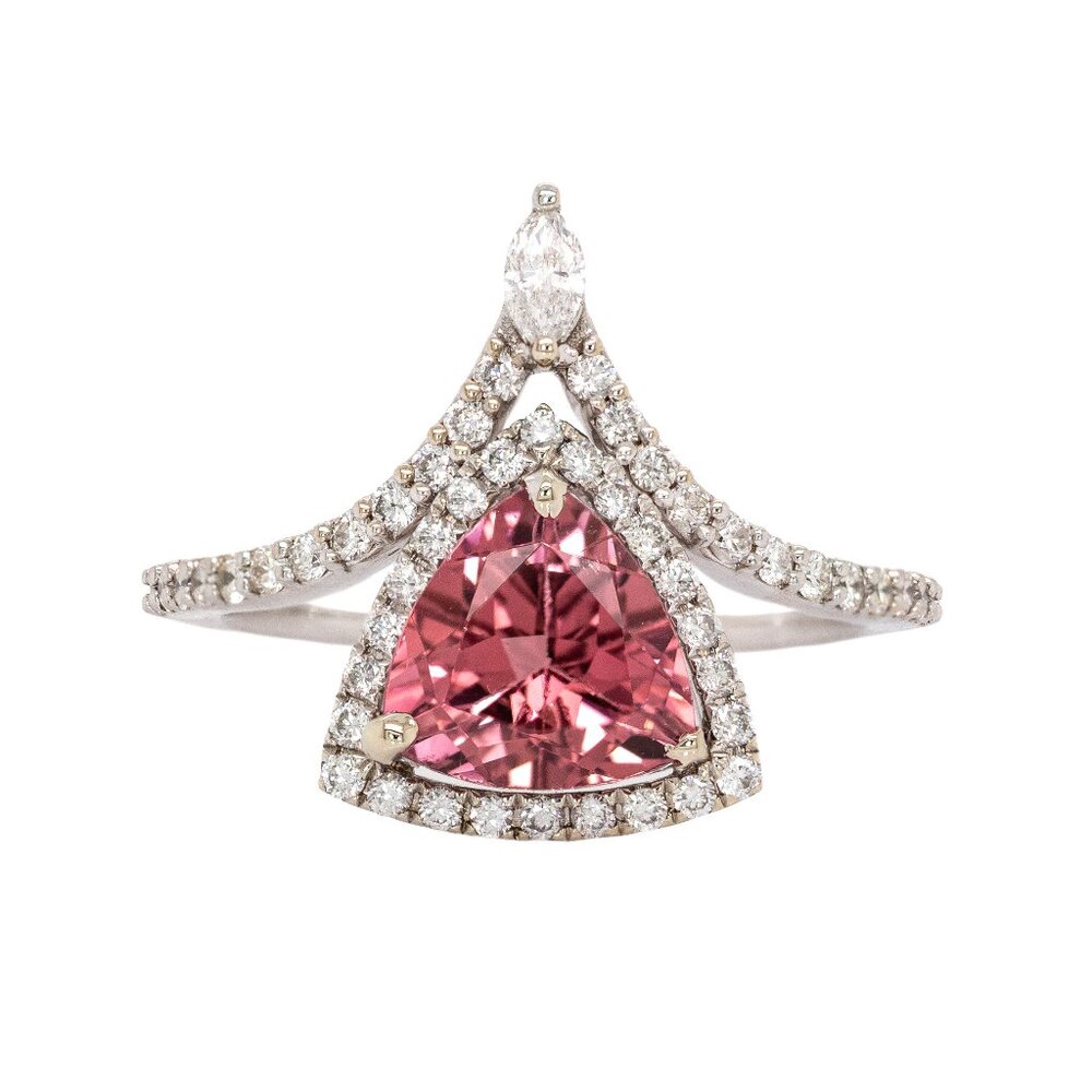 1.7cts Pink Tourmaline Ring in Solid 14K White Gold with Natural Diamonds